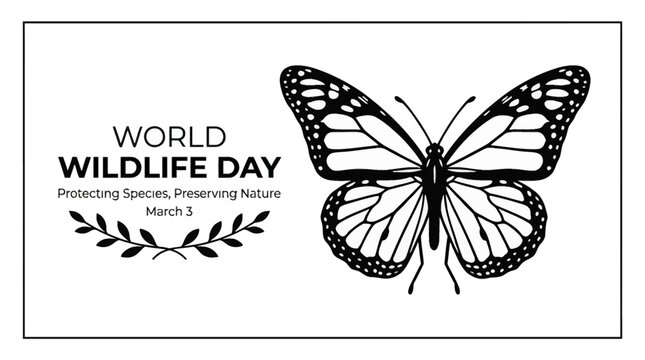 Hand drawn monarch butterfly illustration for World Wildlife Day design.