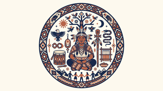 Indigenous tribal shaman mandala symbol vector illustration