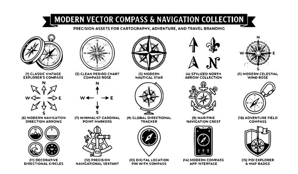 Wind rose navigation compass vector pack