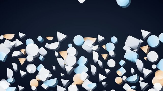 Abstract Animation Of Floating Geometric Shapes Filling The Bottom Half Of A Dark Background