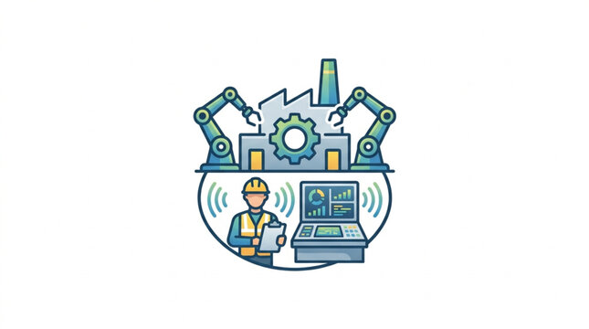 Industrial automation concept with robotics and engineer.