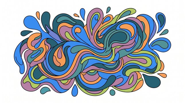 Psychedelic abstract swirl pattern, colorful fluid marble art illustration, vibrant liquid wave design element on white background