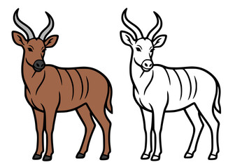 Obraz premium Bongo antelope illustration icon in line art and colored style, for coloring page or UI/UX app design