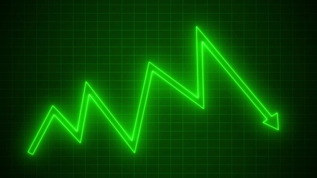 Glowing neon zigzag arrow background rising then dipping animation