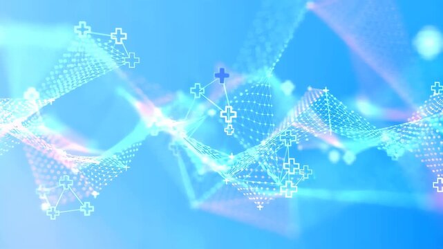 Abstract digital DNA helix on a blue futuristic background
