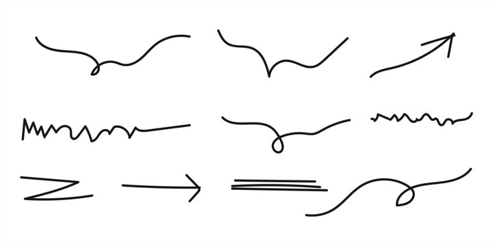 Set of handdrawn doodle arrows and decorative lines