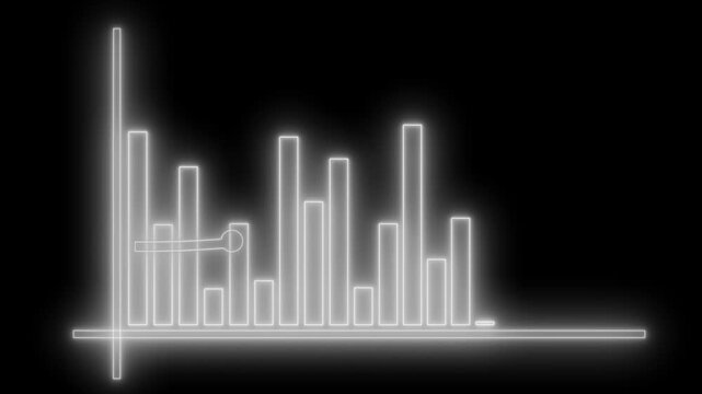 Glowing neon bar chart vertical and horizontal axes, soft halo glow stylized futuristic data visualization animation
