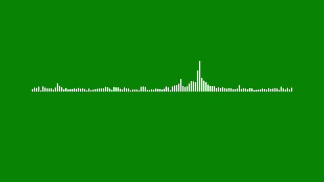 Abstract music waves oscillation, white audio waveform spectrum animation, alpha channel, spectrum audio animation, audio wave oscillation graph motion on green background, 4k video.