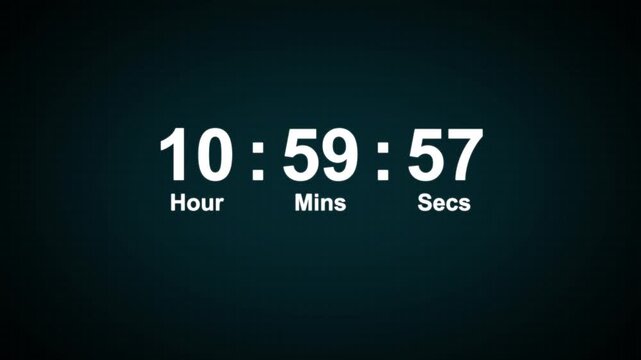 12 hour countdown timer animation. Digital timer countdown animation 4k video with alpha channel