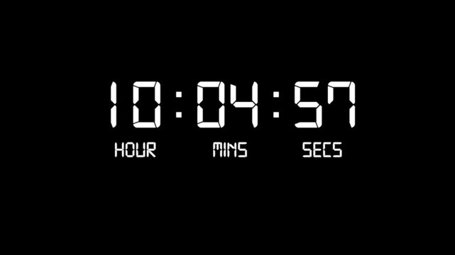 11 hour countdown timer animation. Digital timer countdown animation 4k video with alpha channel