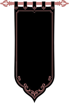 Medieval Black Banner with Gold Ornamentation Hanging on a Rod