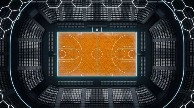Basketball Court in Modern Arena with Crowd Seating