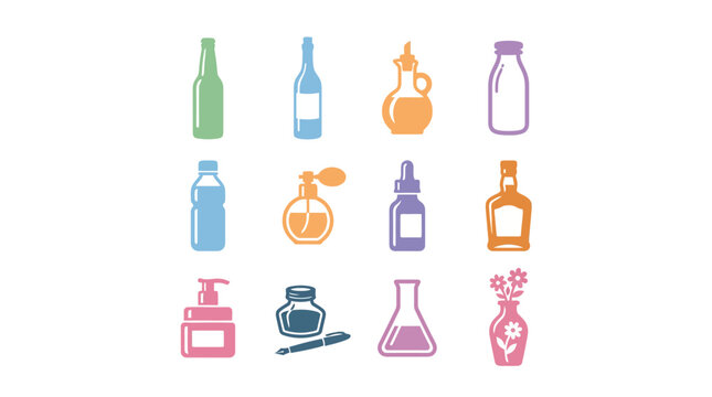 Colorful icons of various bottles.