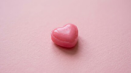 Obraz premium Single delicate pink heart candy on soft pastel background