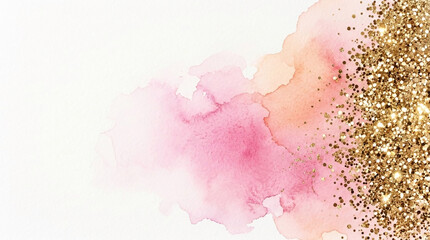 Obraz premium Soft pink watercolor splash with golden glitter accents, symbolizing celebration, elegance, and luxury, ideal for festive or decorative themes
