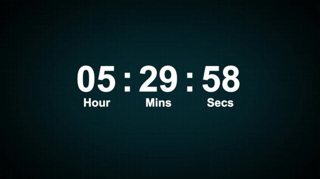 6 hour countdown timer animation. Digital timer countdown animation with alpha channel