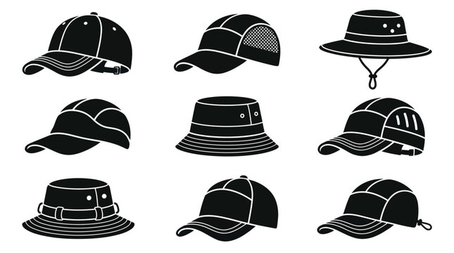 Collection of various black hats.