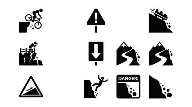 Black and white warning road signs.