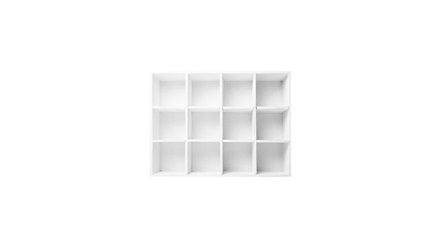White Wooden Shelf with 12 Compartments Isolated on White Background Grid Organizer Storage Unit