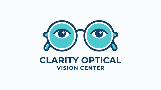 Clarity Optical Vision Center Logo with Glasses and Eyes.