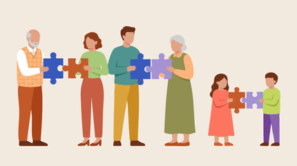 Multi-generational family holding puzzle pieces together for unity