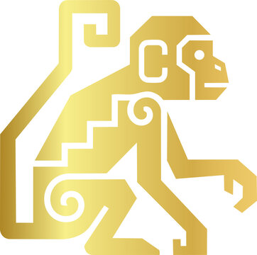 Mayan Aztec Totem Monkey Golden Symbol