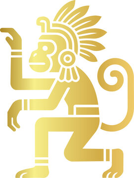 Mayan Aztec Totem Monkey Golden Symbol