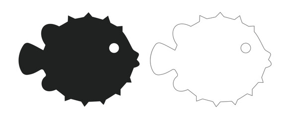 Pufferfish vector illustration with spiky body and round shape silhouette graphic for ocean wildlife © Eman