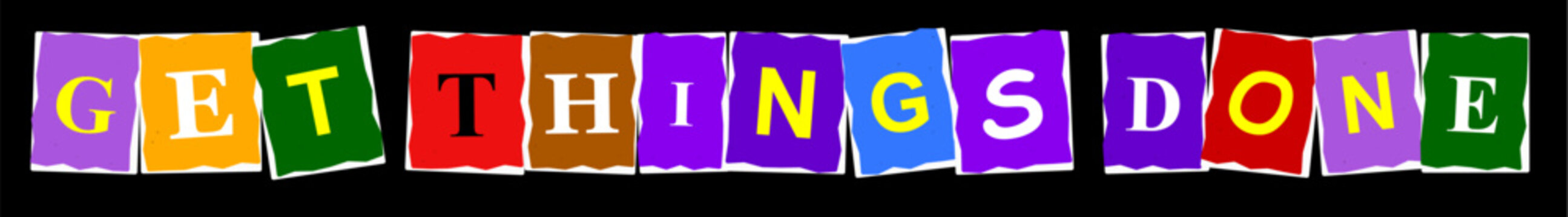 Motivational sign with the phrase get things done spelled out in colorful individual square letter blocks