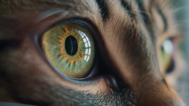 Cinematic extreme macro footage zooming into domestic cat eye for international cat day