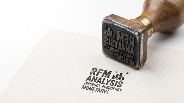 RFM Analysis business stamp on paper, customer segmentation marketing tool, recency frequency monetary value data analytics concept