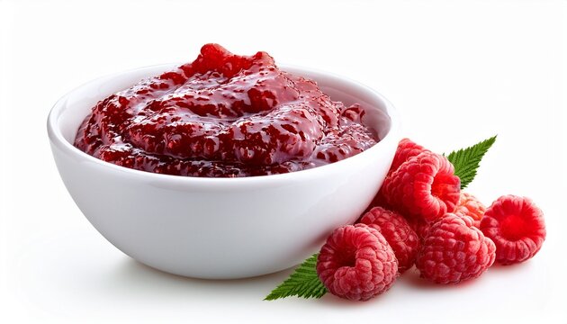 raspberry jam in white bowl isolated on white background sweet raspberry jam close up backgrouncutout