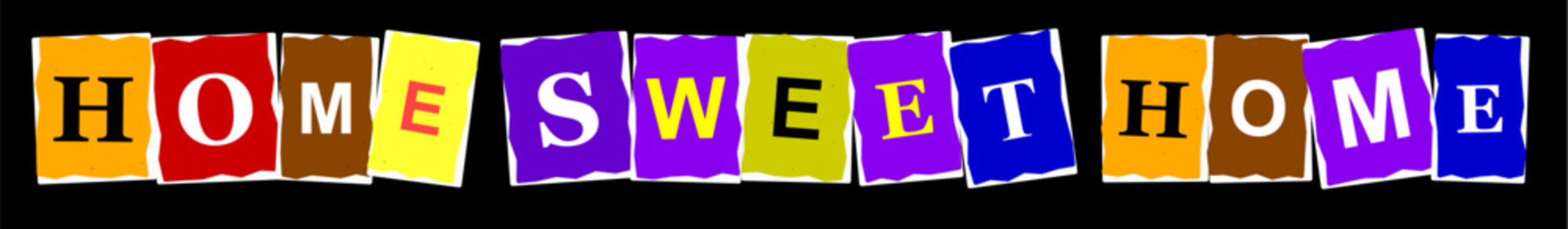 Home sweet home sign made of colorful individual letter blocks on a dark background for home decor