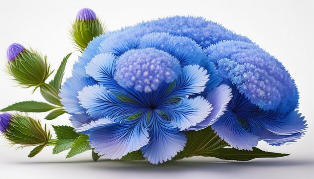 bright blue ageratum flower white background