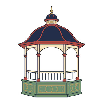 Traditional park gazebo with dark dome roof vector illustration