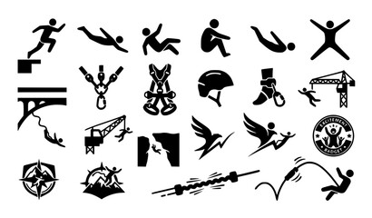 Modern Bungee Jumping Black Silhouette Icons Collection for Extreme Adventure Sports © Sajjad