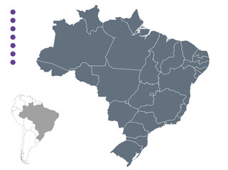 Fototapeta premium Brazil Map with State Borders and South America Location Inset