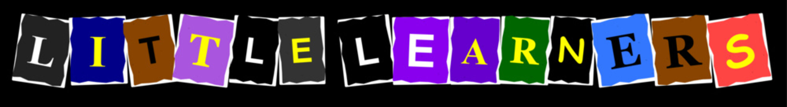 The phrase little learners written in colorful alphabet blocks isolated on a plain white background