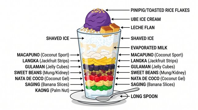 Halo Halo Filipino Shaved Ice Dessert Vector Layer Diagram