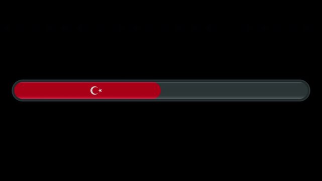 Loading progress bar animation with the Turkey flag on a transparent background in 4K