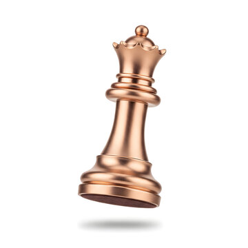 Elegant Floating Rose Gold Chess Queen Piece Tilted on White Background for Business Strategy Concept