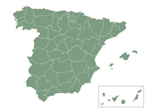 Spain Map with Administrative Provinces and Regions Vector Silhouette