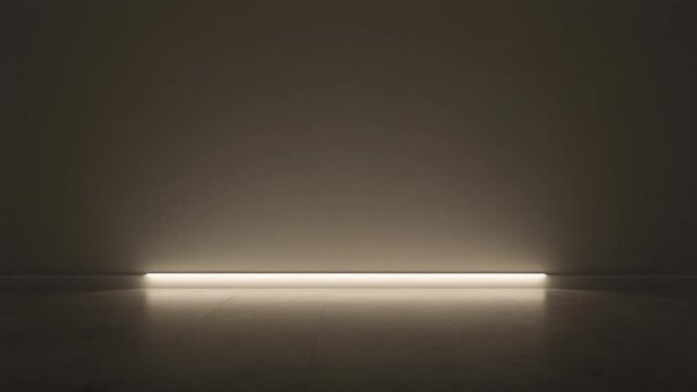 Minimalist fluorescent light fixture installation in dark indoor environment showcasing modern architecture and design from low viewpoint