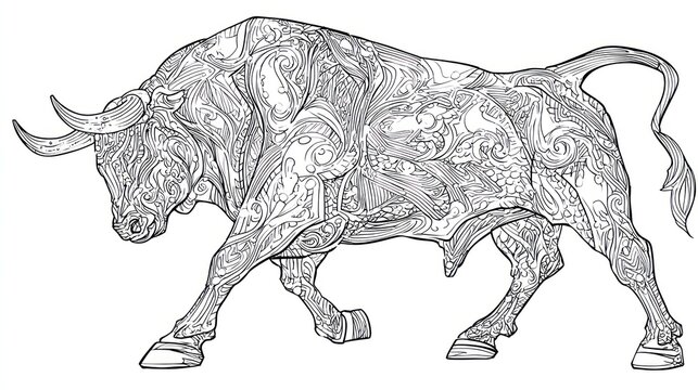 Intricate bull illustration depicting strength and determination in vector art