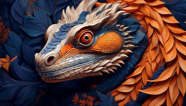 dense navy orange lizard tessellation dark flat pattern