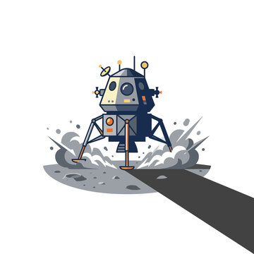 A robotic space lander touches down on a dusty alien surface