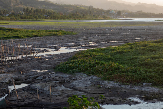 The lake bed is dry due to the long drought