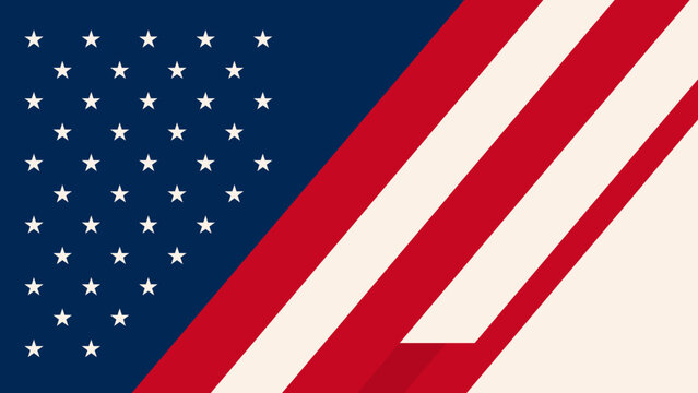 Blue field stars gleam above bold red and white stripes. Sharp diagonal lines create a modern, dynamic composition. This design evokes patriotism, strength, and national pride