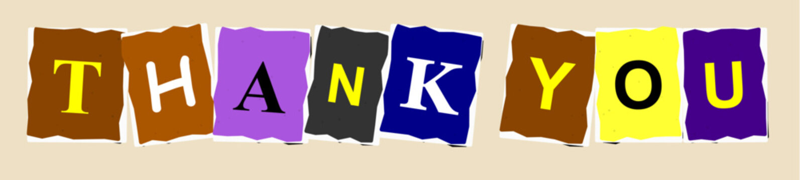 Colorful thank you text written with individual letters on textured square paper cutouts isolated on background