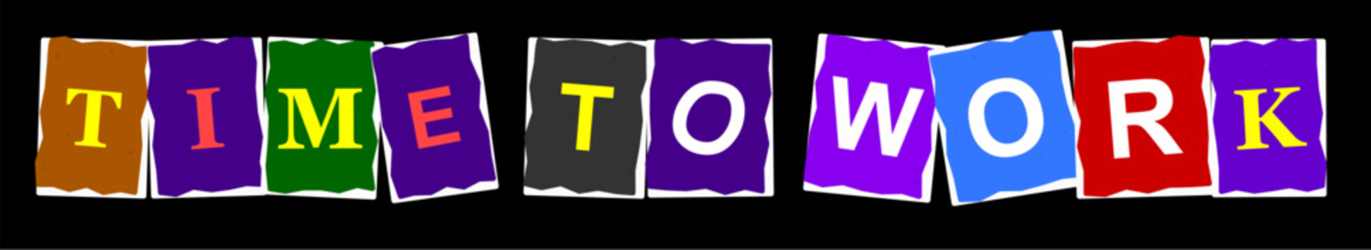 Colorful neon style letters spelling the phrase time to work on a dark background for business concepts